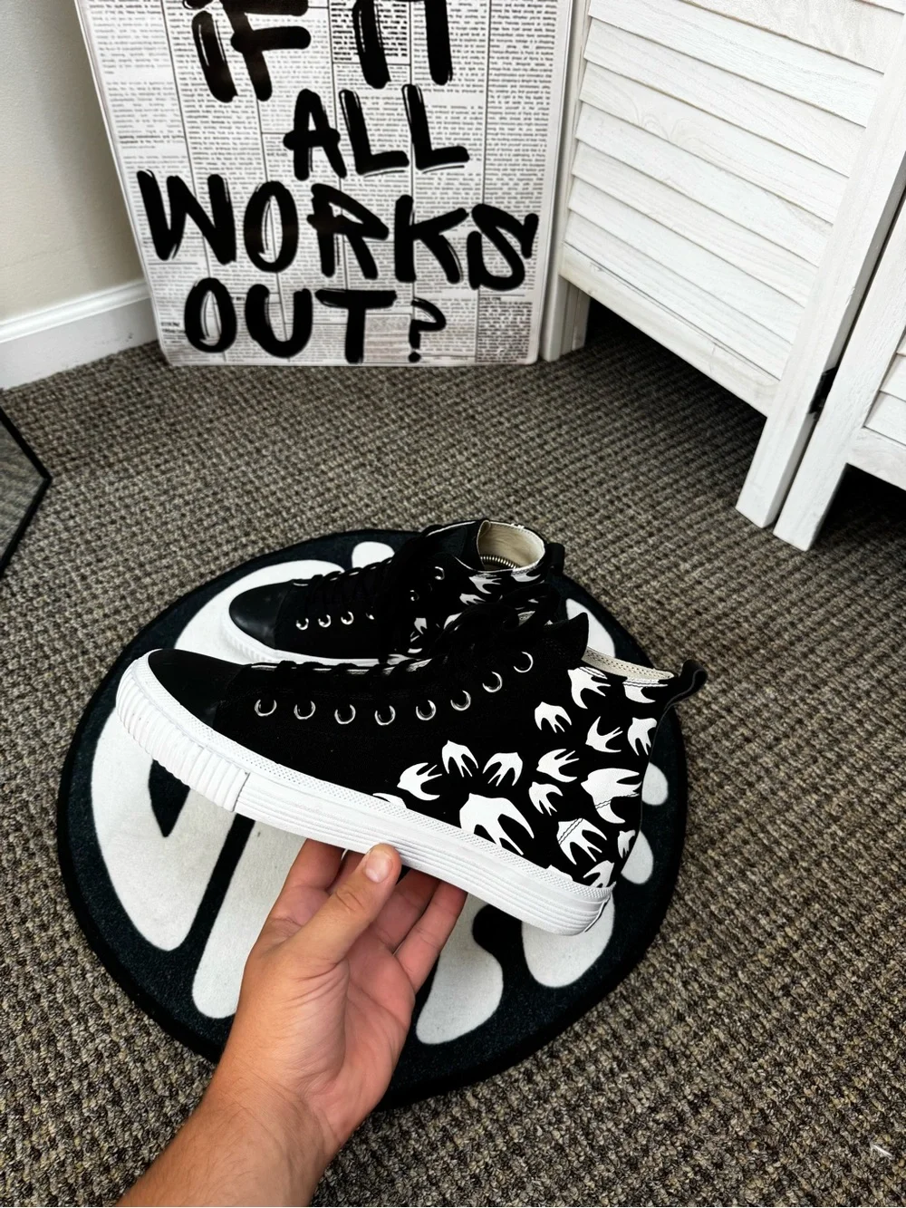 McQ Alexander McQueen Swallow Vulc High Black White Sneakers EU 42